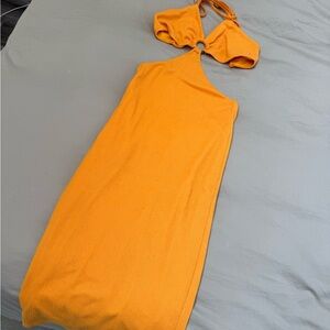 Runaway Orange Ring-Front Midi Dress